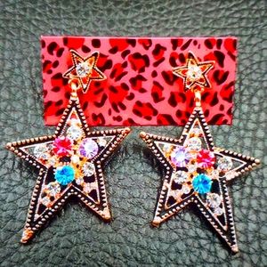 Betsey Johnson rare Alloy Rhinestone Crystal Colorful Star Earrings Jewelry